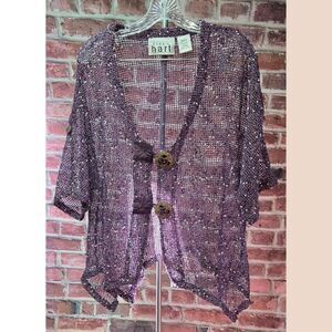 Vintage Women's KEREN‎ HART Boho Mesh Knit Oversized Shirt XL